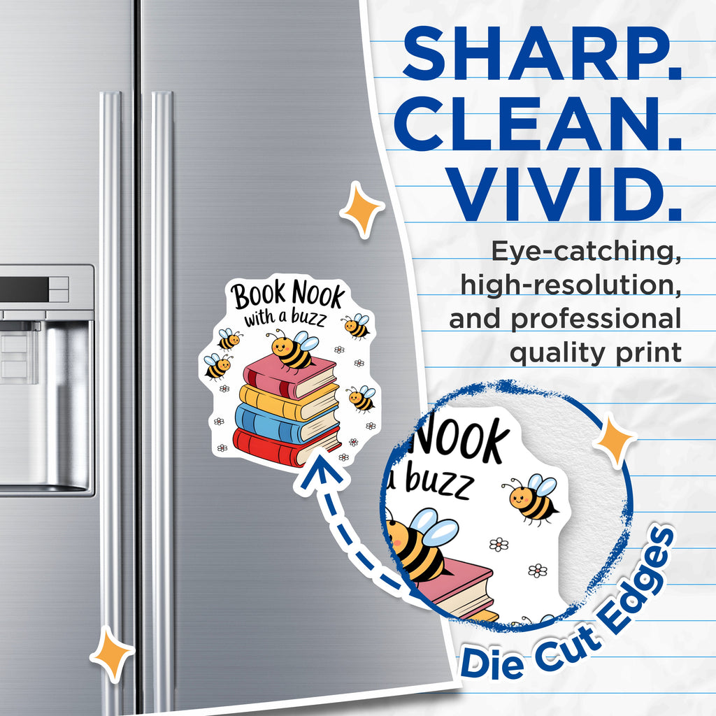 (2 Pack) Book Nook Magnets - Cute Reading Decor - Book Lover Bee - Librarian Teacher Student - 5 Inches On Longest Side - Thick Durable Magnet - Made in USA - MAG36507