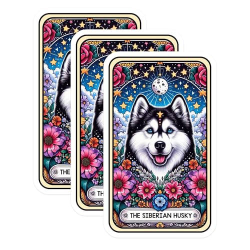 (3 Pack) Siberian Husky Decals - Dog Breed Decal - Floral Laptop Decals - 3 Inches On Longest Side - Easy Peel & Apply - Made in USA - 3MCS4076