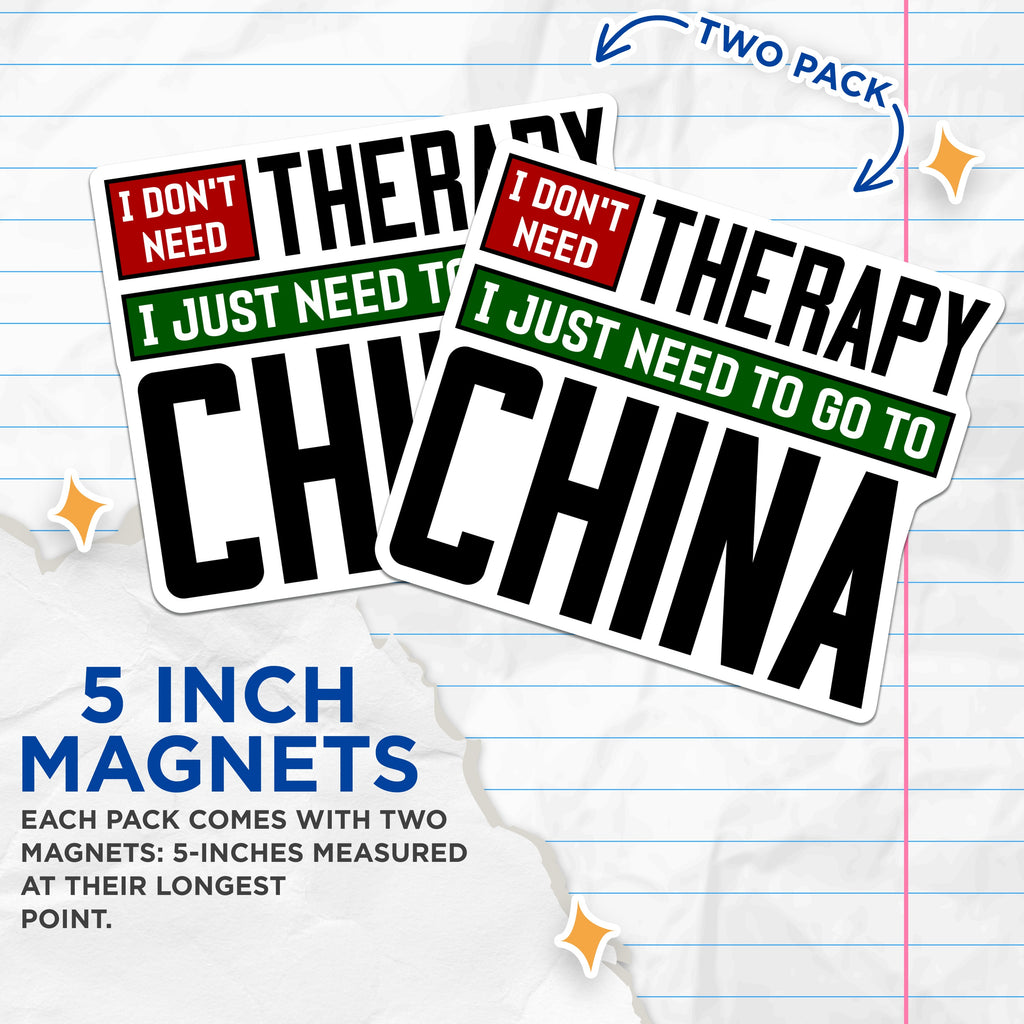 (2 Pack) China Travel Magnets - Funny Wanderlust Quote - Asia Destination Adventure Therapy Fridge Decor - 5 Inches On Longest Side - Thick Durable Magnet - Made in USA - MAG38154