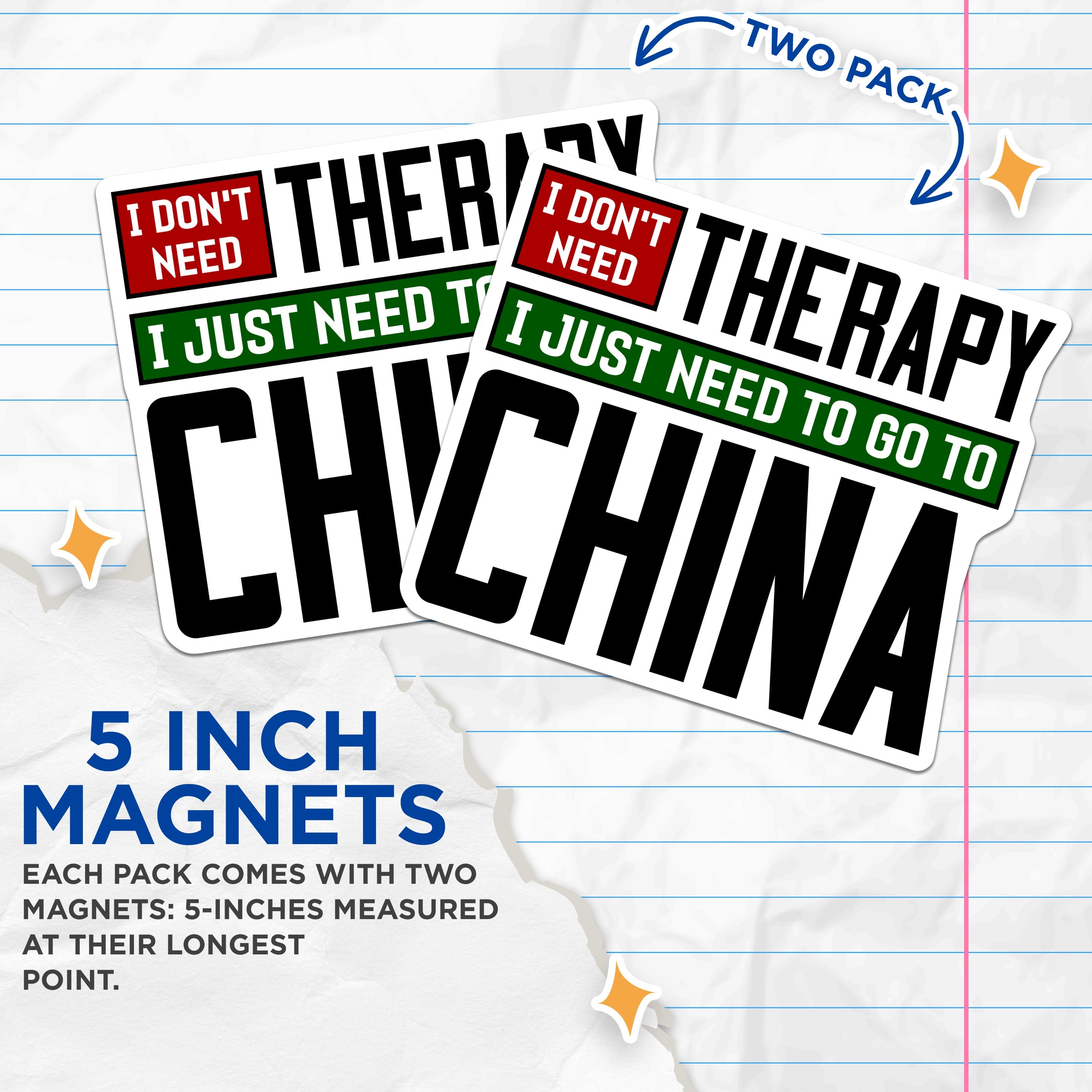 (2 Pack) China Travel Magnets - Funny Wanderlust Quote - Asia Destination Adventure Therapy Fridge Decor - 5 Inches On Longest Side - Thick Durable Magnet - Made in USA - MAG38154
