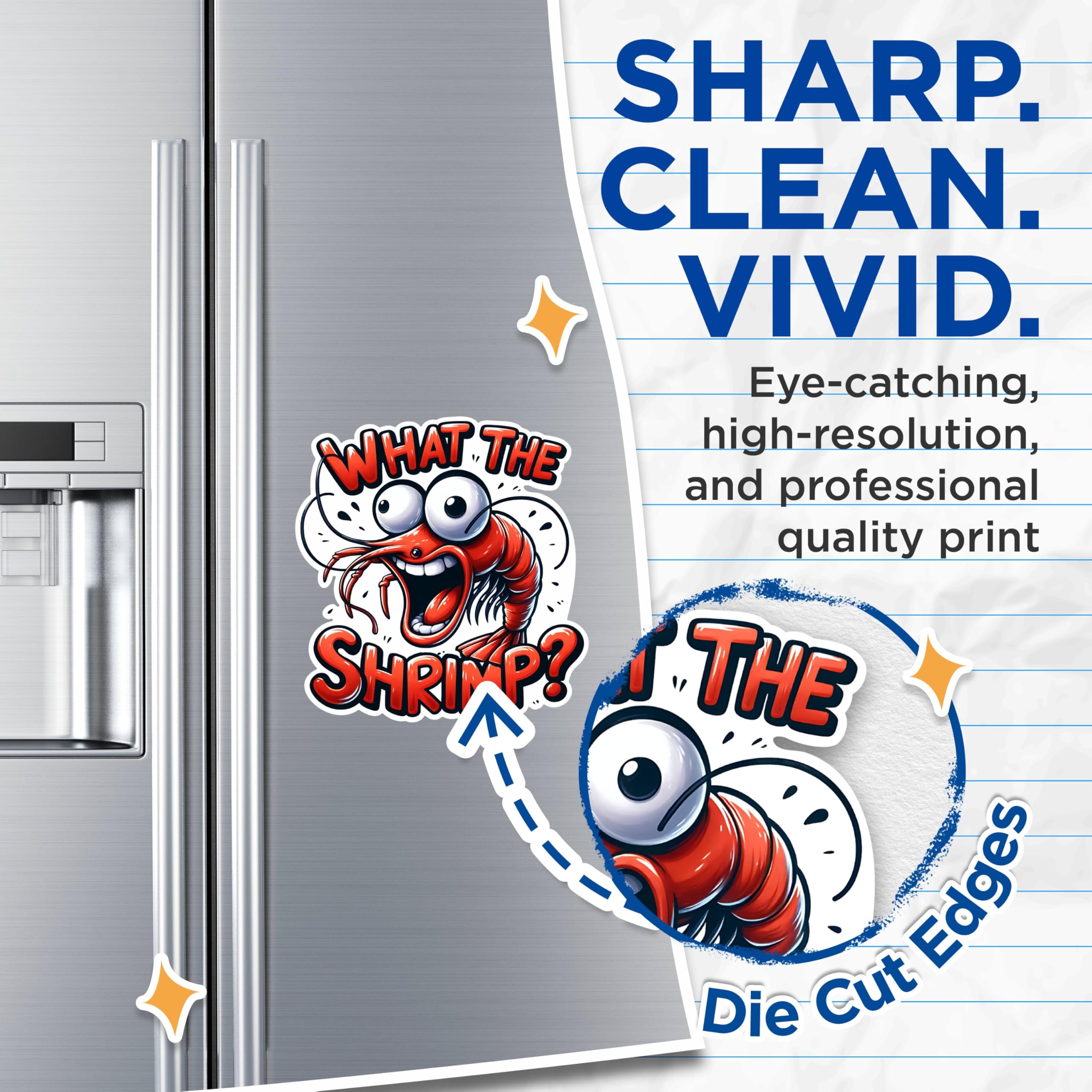 (2 Pack) Funny Shrimp Meme Magnets - Hilarious Seafood Quote Magnets - Kitchen Decor Magnets for Seafood Lovers- 5" On Longest Side - for Fridges, Toolboxes, Cars - Made in USA - MAG2643