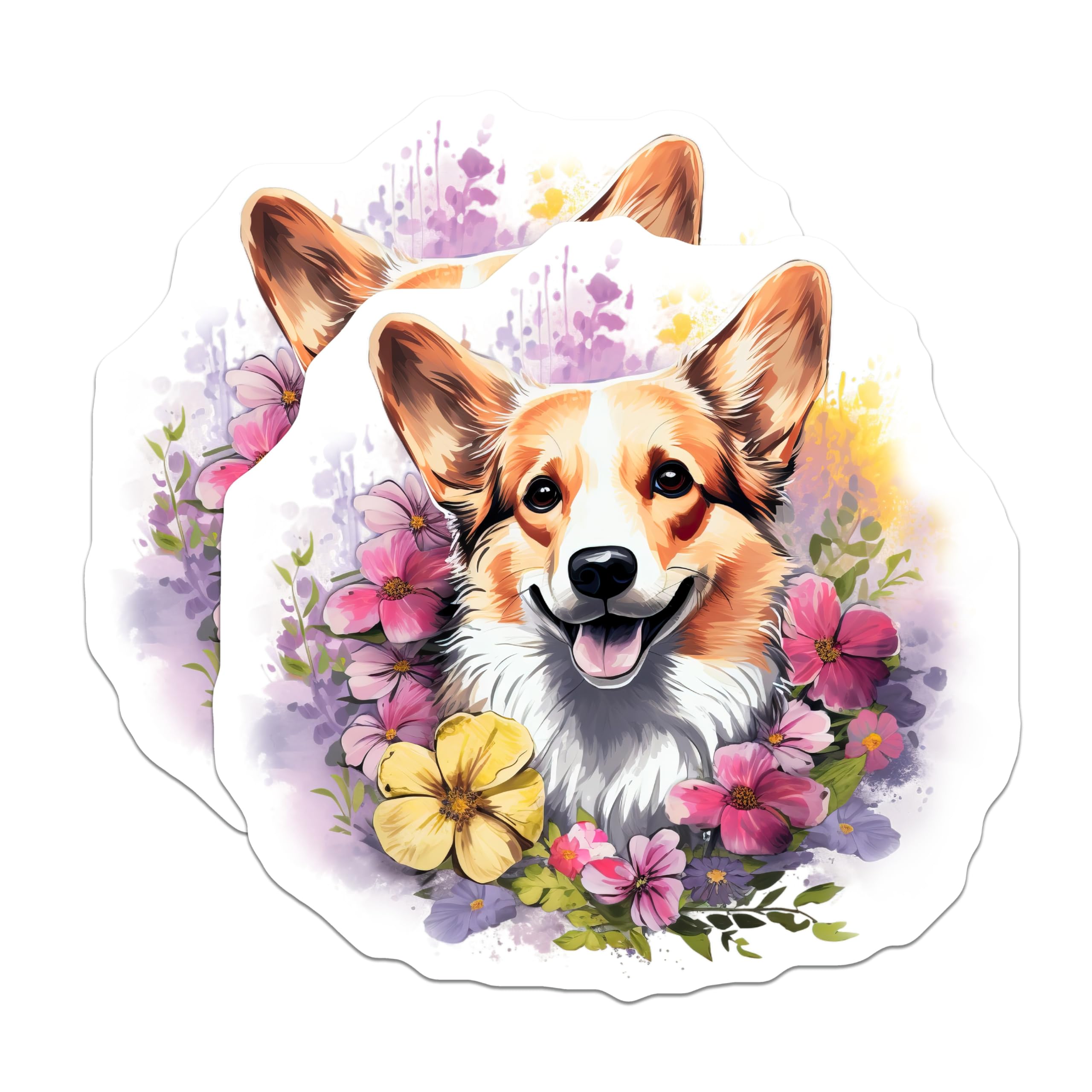 (2 Pack) Watercolor Corgi Magnets - Smiling Dog Art - Spring Flower Pet Lover Magnets - 5 Inches On Longest Side - Thick Durable Magnet - Made in USA - MAG23927