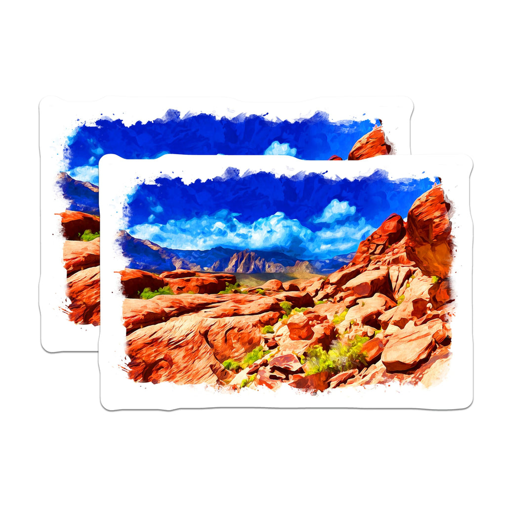 (2 Pack) Desert Landscape Magnets - Red Rock Canyon Art - Scenic Refrigerator Decor - 5 Inches On Longest Side - Thick Durable Magnet - Made in USA - MAG21203