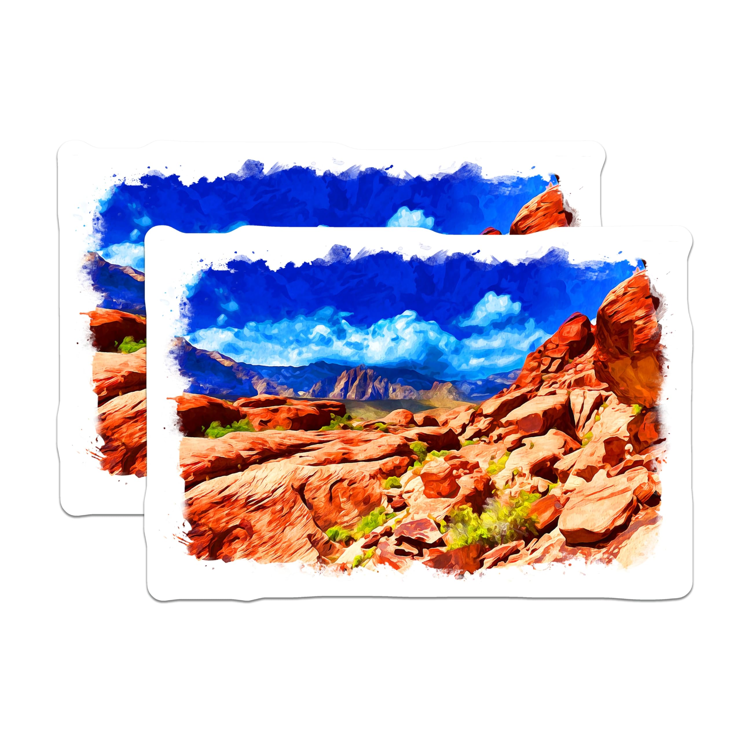 (2 Pack) Desert Landscape Magnets - Red Rock Canyon Art - Scenic Refrigerator Decor - 5 Inches On Longest Side - Thick Durable Magnet - Made in USA - MAG21203