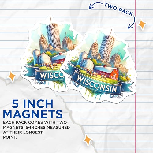 (2 Pack) Wisconsin Magnets - State Souvenir - Travel Decor - Fridge Magnet Set - Wisconsin Memorabilia - 5" On Longest Side - for Cars, Fridges, Toolboxes - Made in USA - MAG6575