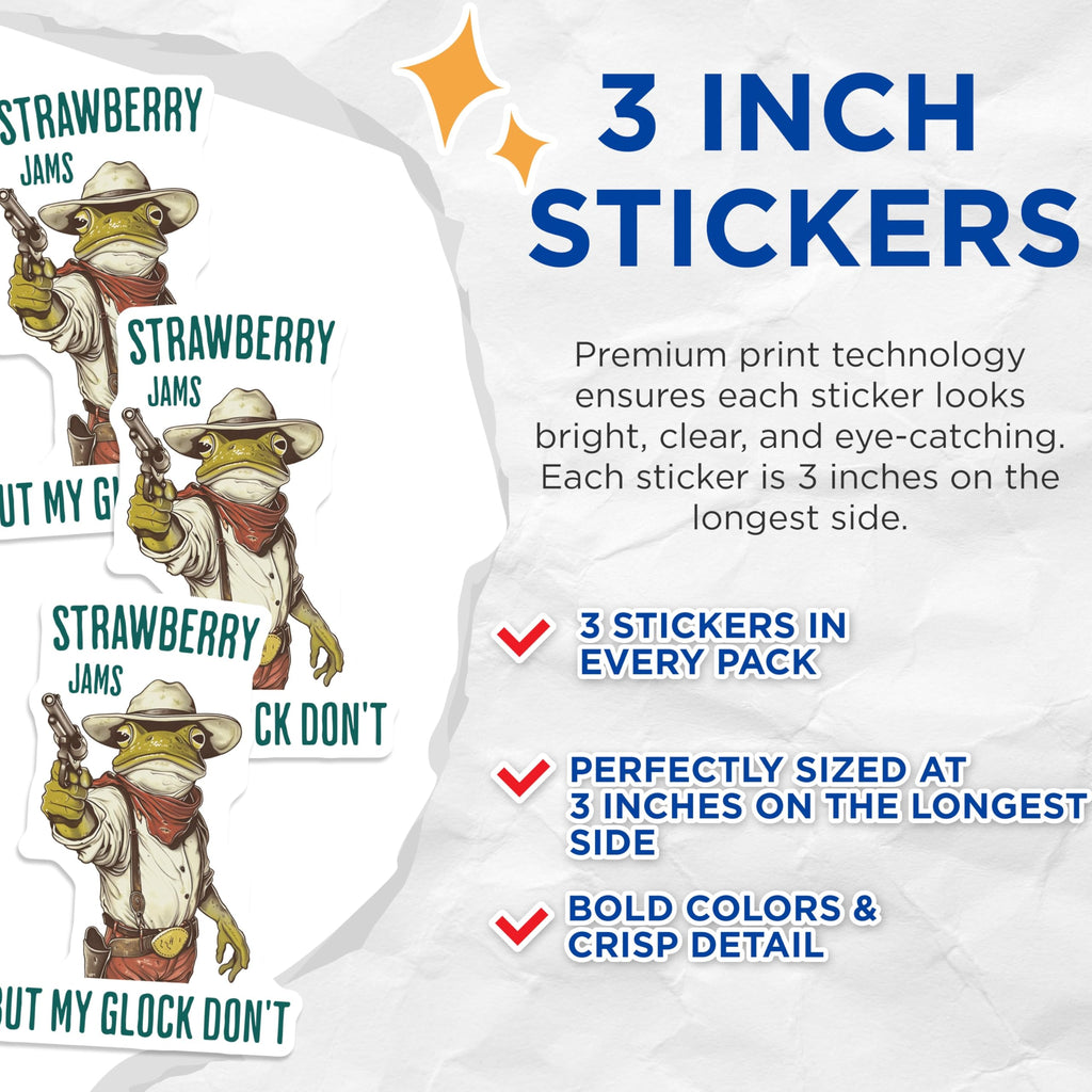 (3 Pack) Frog Cowboy Decals - Funny Western - Gun Meme Stickers - 3 Inches On Longest Side - Easy Peel & Apply - Made in USA - 3MCS2258