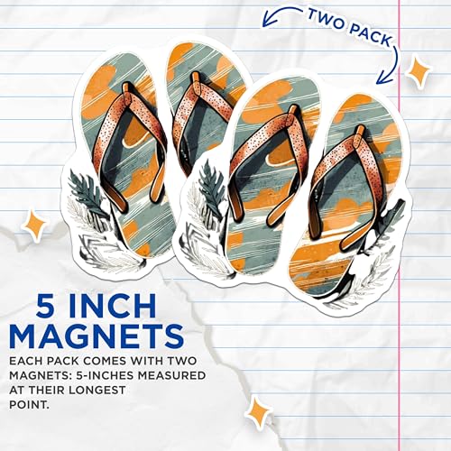(2 Pack) Flip Flop Art Magnets Magnets - 5" On Longest Side - Made in USA - Sticks to Refrigerators & Metal Surfaces - MAG9309