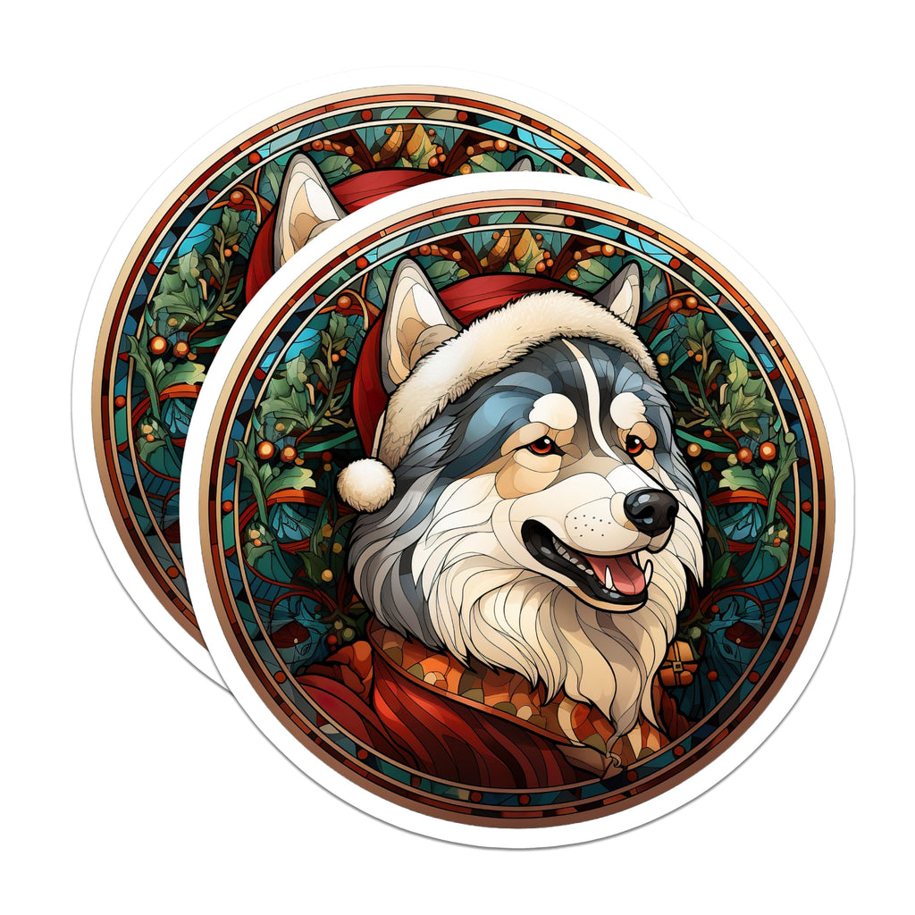 (2 Pack) Husky Christmas Magnets - Stained Glass Dog Art - Holiday Pet Lover Decor - 5 Inches On Longest Side - Thick Durable Magnet - Made in USA - MAG27887