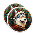 (2 Pack) Husky Christmas Magnets - Stained Glass Dog Art - Holiday Pet Lover Decor - 5 Inches On Longest Side - Thick Durable Magnet - Made in USA - MAG27887