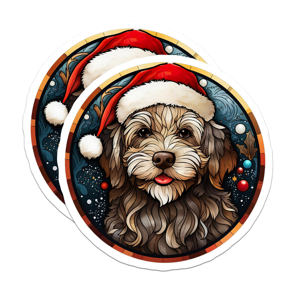 (2 Pack) Christmas Doodle Dog Magnets - Santa Hat Pet Lover Decor - Festive Fridge Holiday Item - 5 Inches On Longest Side - Thick Durable Magnet - Made in USA - MAG27497