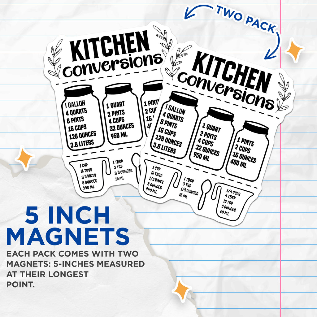 (2 Pack) Kitchen Conversion Chart Magnets - Baking Measurement Reference - Home Cook Organizer - 5 Inches On Longest Side - Thick Durable Magnet - Made in USA - MAG36925