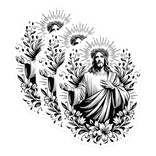 (3 Pack) Jesus Christ Decals - Religious Art Stickers - Christian Laptop Decals - 3 Inches On Longest Side - Easy Peel & Apply - Made in USA - 3MCS6086