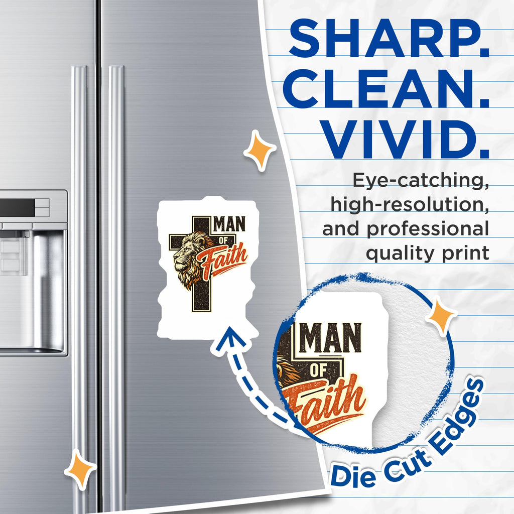 (2 Pack) Man of Faith Lion Cross Magnets - Christian Religious Home Decor - Inspirational Scripture Art for Men - 5 Inches On Longest Side - Thick Durable Magnet - Made in USA - MAG22565