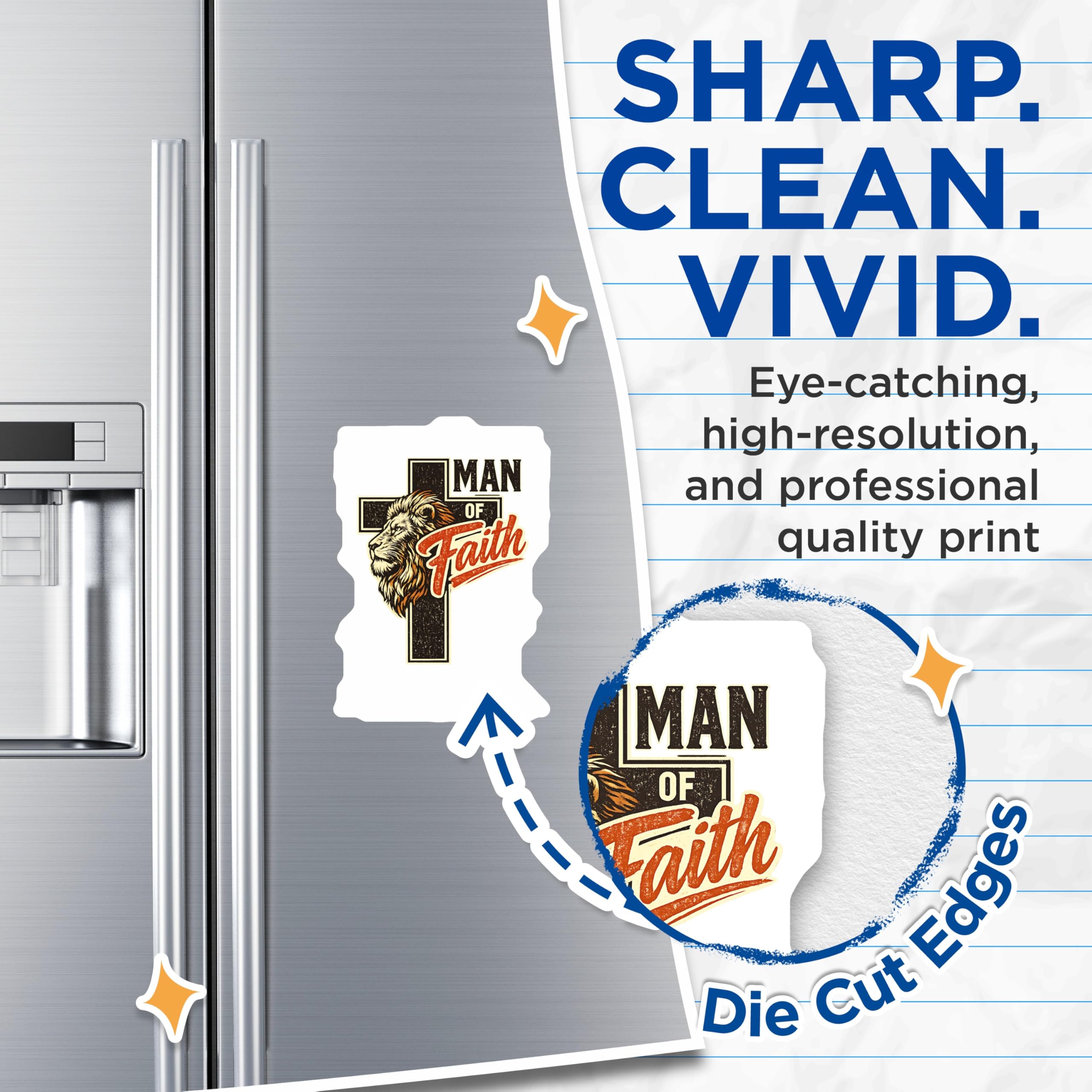 (2 Pack) Man of Faith Lion Cross Magnets - Christian Religious Home Decor - Inspirational Scripture Art for Men - 5 Inches On Longest Side - Thick Durable Magnet - Made in USA - MAG22565
