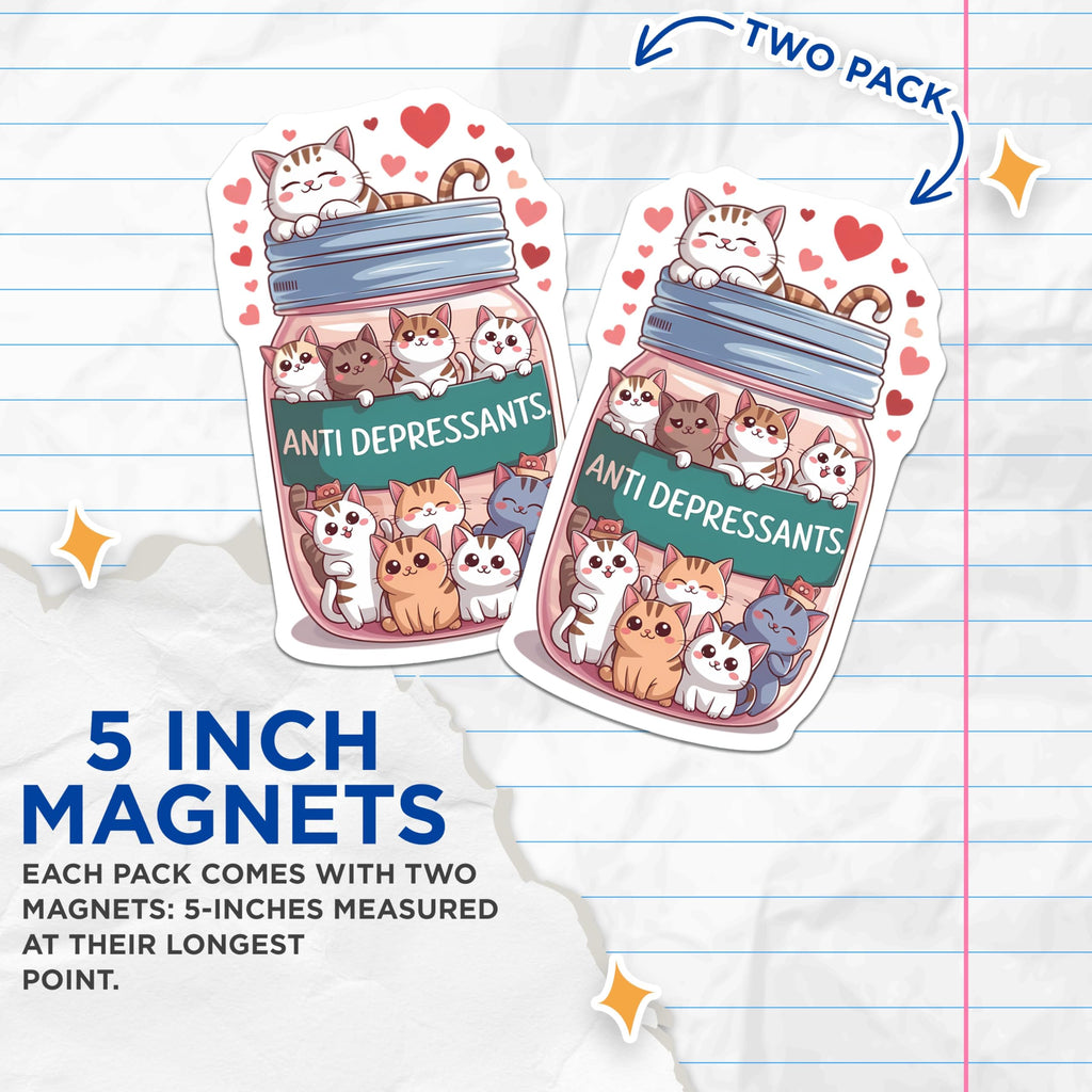 (2 Pack) Fun Cat DÃƒÂ©cor Magnet - 5" On Longest Side - Sticks to Smooth Flat Surfaces - Made in USA - MAG9609