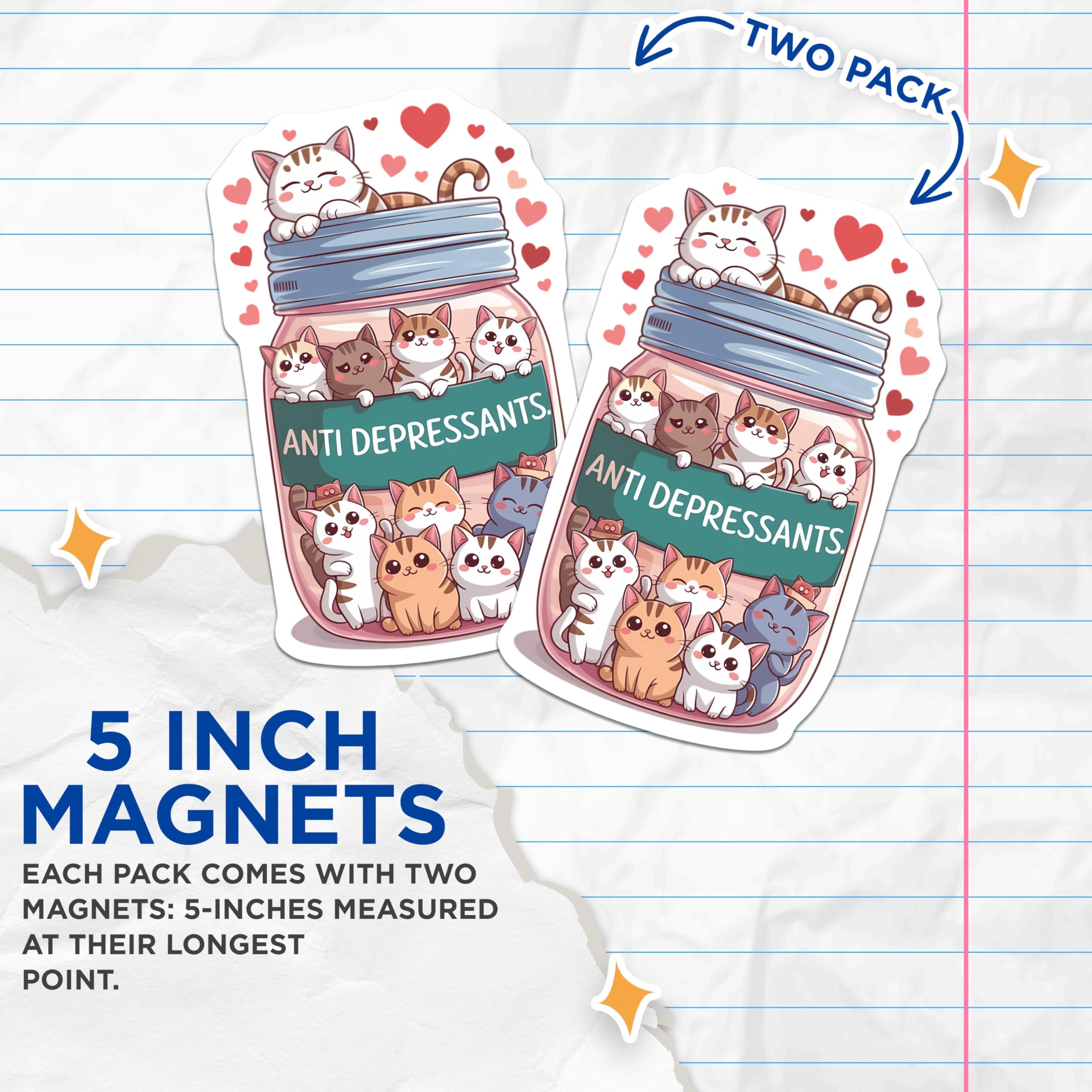 (2 Pack) Fun Cat DÃƒÂ©cor Magnet - 5" On Longest Side - Sticks to Smooth Flat Surfaces - Made in USA - MAG9609