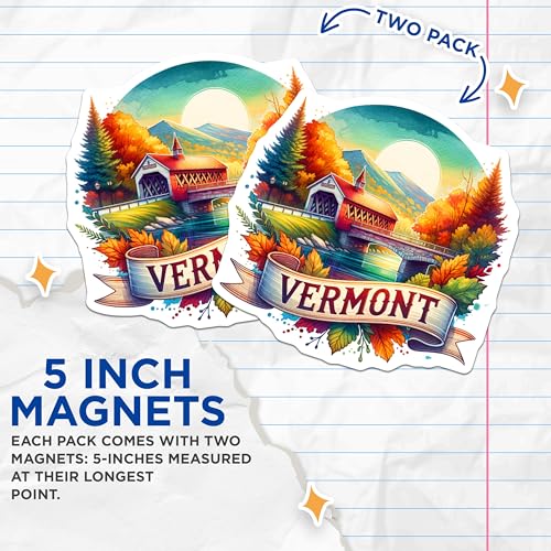 (2 Pack) Vermont Souvenir Magnets - Scenic Landscape Art - USA Travel Memorabilia - Collectible State Souvenir - 5" On Longest Side - for Cars, Fridges, Toolboxes - Made in USA - MAG7018