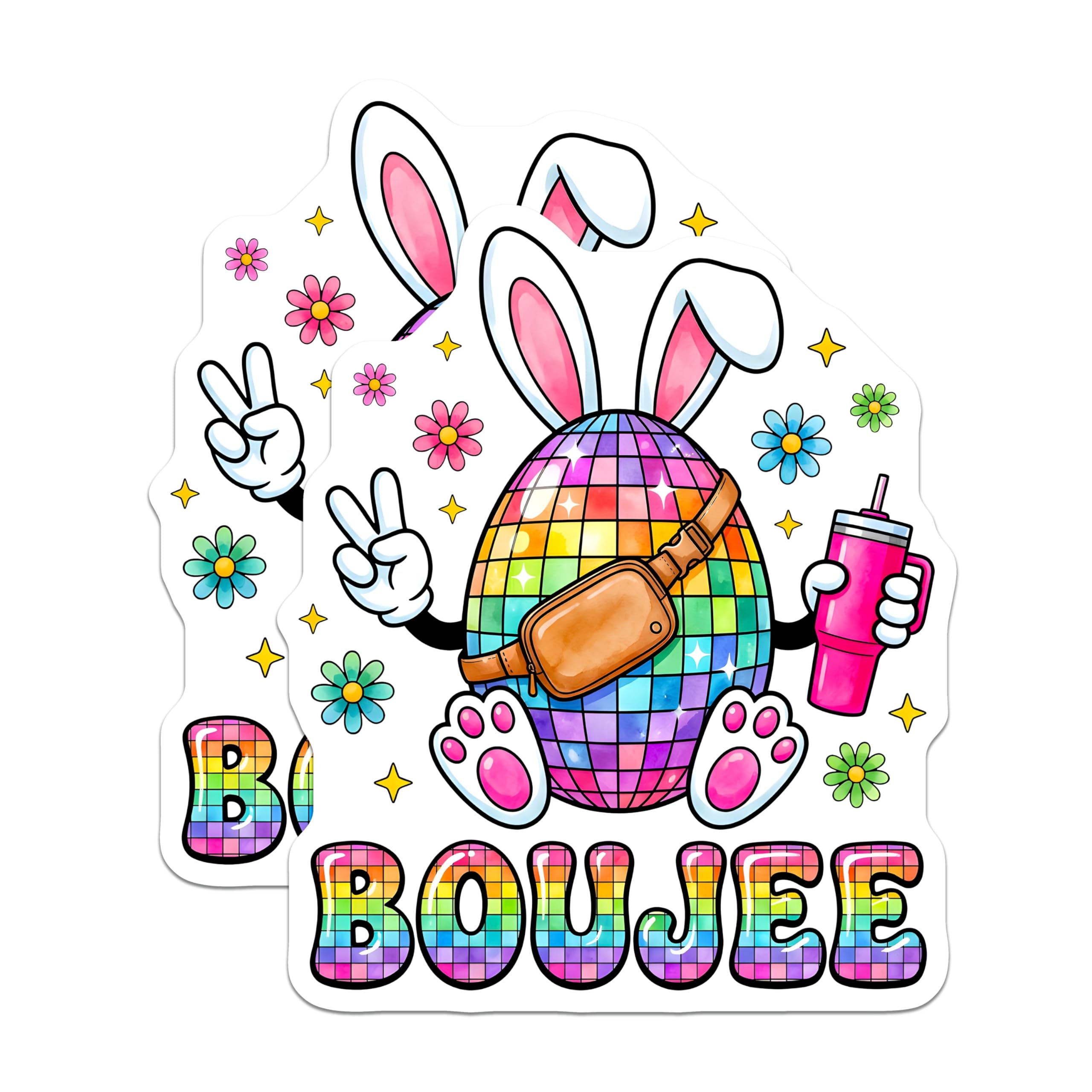 (2 Pack) Boujee Disco Bunny Magnets - Funky Rabbit Refrigerator Decor - Festive Spring Vibes Accessory - 5 Inches On Longest Side - Thick Durable Magnet - Made in USA - MAG24996