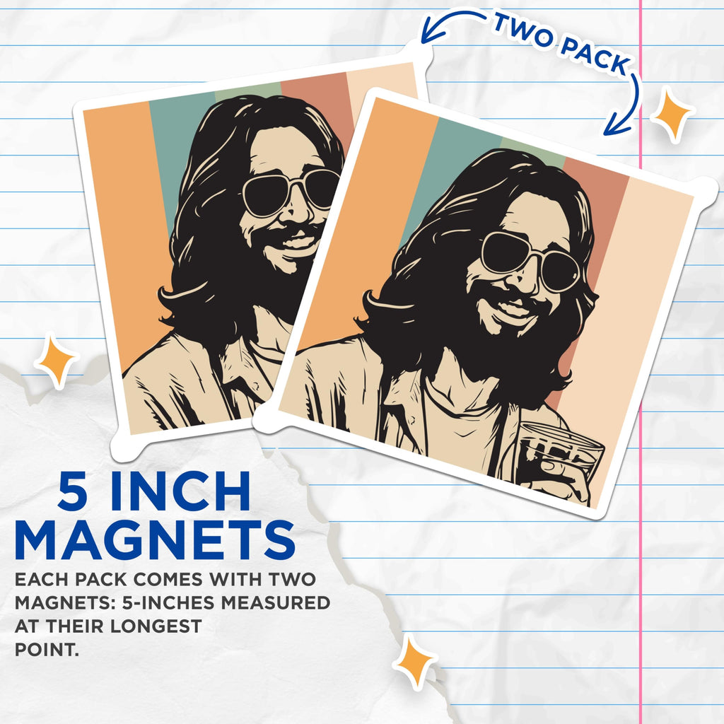 (2 Pack) The Dude Magnets - Big Lebowski Fridge Decor - Cult Classic Movie Fan Art - 5 Inches On Longest Side - Thick Durable Magnet - Made in USA - MAG29703