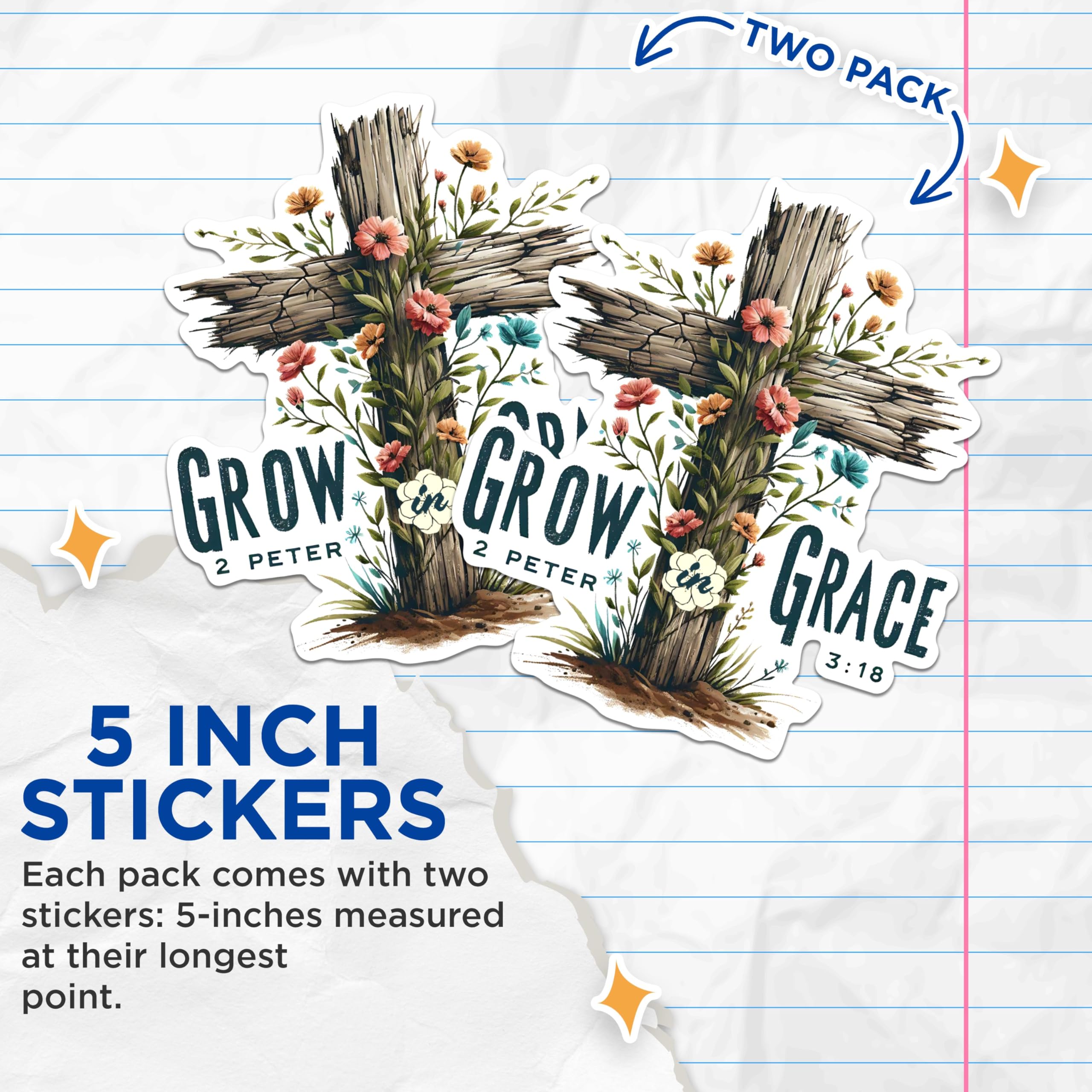 (2 Pack) Grow in Grace Stickers - 2 Peter 3:18 Stickers - Inspirational Christian Stickers - 5" On Longest Side - Sticks to Any Smooth Flat Surface - Made in USA - BMCS2827