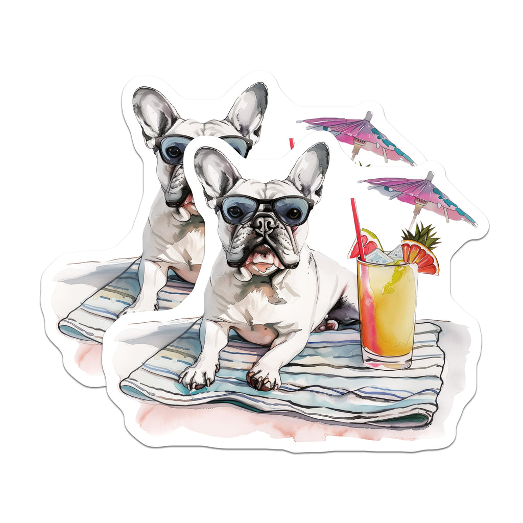 (2 Pack) French Bulldog Magnets - Summer Drink Magnets - Dog Lover Refrigerator Decor - 5 Inches On Longest Side - Thick Durable Magnet - Made in USA - MAG37403