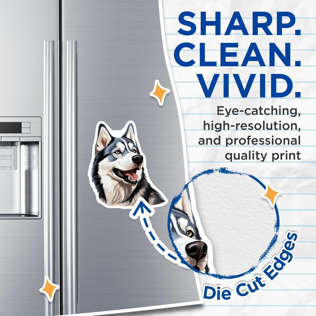 (2 Pack) Husky Dog Magnets - Siberian Husky Illustration Refrigerator - Dog Parent Decor Animal Lover - 5 Inches On Longest Side - Thick Durable Magnet - Made in USA - MAG30672