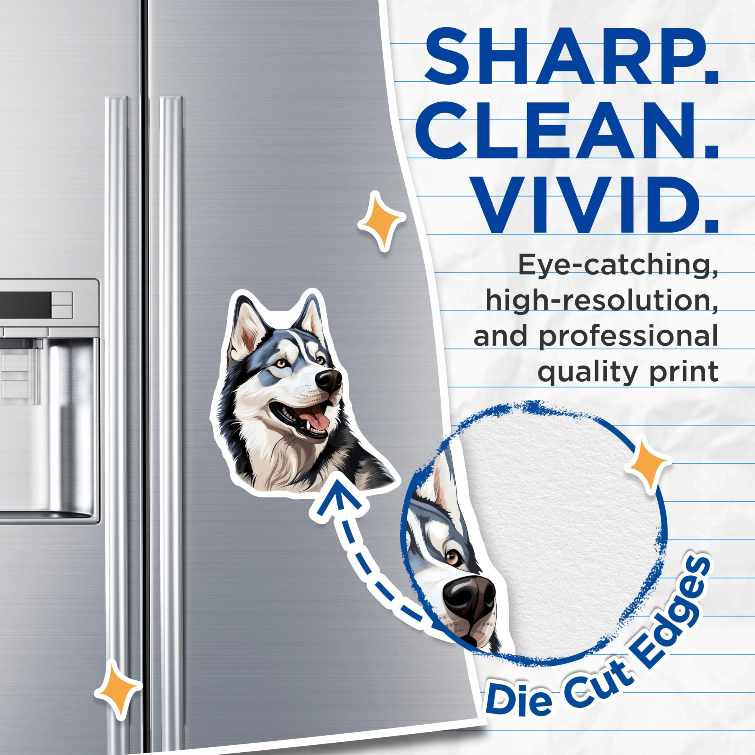 (2 Pack) Husky Dog Magnets - Siberian Husky Illustration Refrigerator - Dog Parent Decor Animal Lover - 5 Inches On Longest Side - Thick Durable Magnet - Made in USA - MAG30672