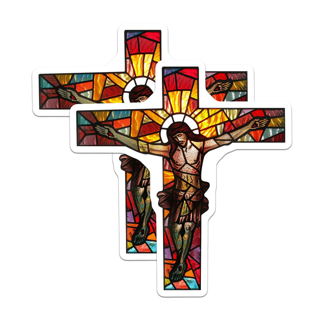 (2 Pack) Stained Glass Jesus Cross Magnets - Christian Crucifixion Art Display - Religious Devotional Home Decor - 5 Inches On Longest Side - Thick Durable Magnet - Made in USA - MAG39694