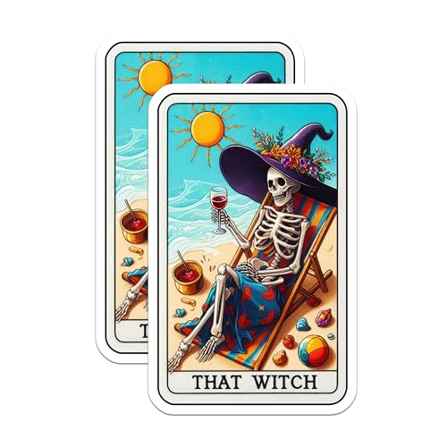 (2 Pack) Skeleton Stickers - Witch Beach Theme - Halloween Fun - 5" On Longest Side - Sticks to Smooth Flat Surfaces - Made in USA - BMCS5341