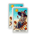 (2 Pack) Skeleton Stickers - Witch Beach Theme - Halloween Fun - 5" On Longest Side - Sticks to Smooth Flat Surfaces - Made in USA - BMCS5341