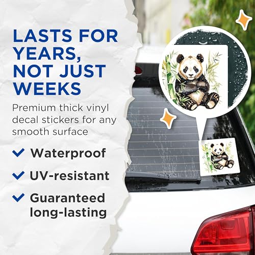 (2 Pack) Cute Panda Bear Stickers - Bamboo Sticker - Panda Bear Baby Animal Sticker - 5" On Longest Side - Sticks to Smooth Flat Surfaces - Made in USA - BMCS8704