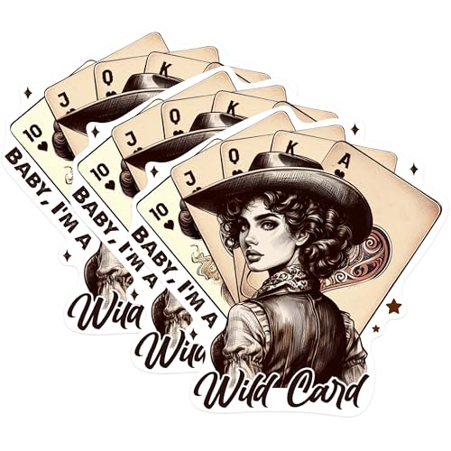 (3 Pack) Wild Card Decals - Cowgirl Decals - Poker Cards - Laptop Decal - 3 Inches On Longest Side - Easy Peel & Apply - Made in USA - 3MCS0859
