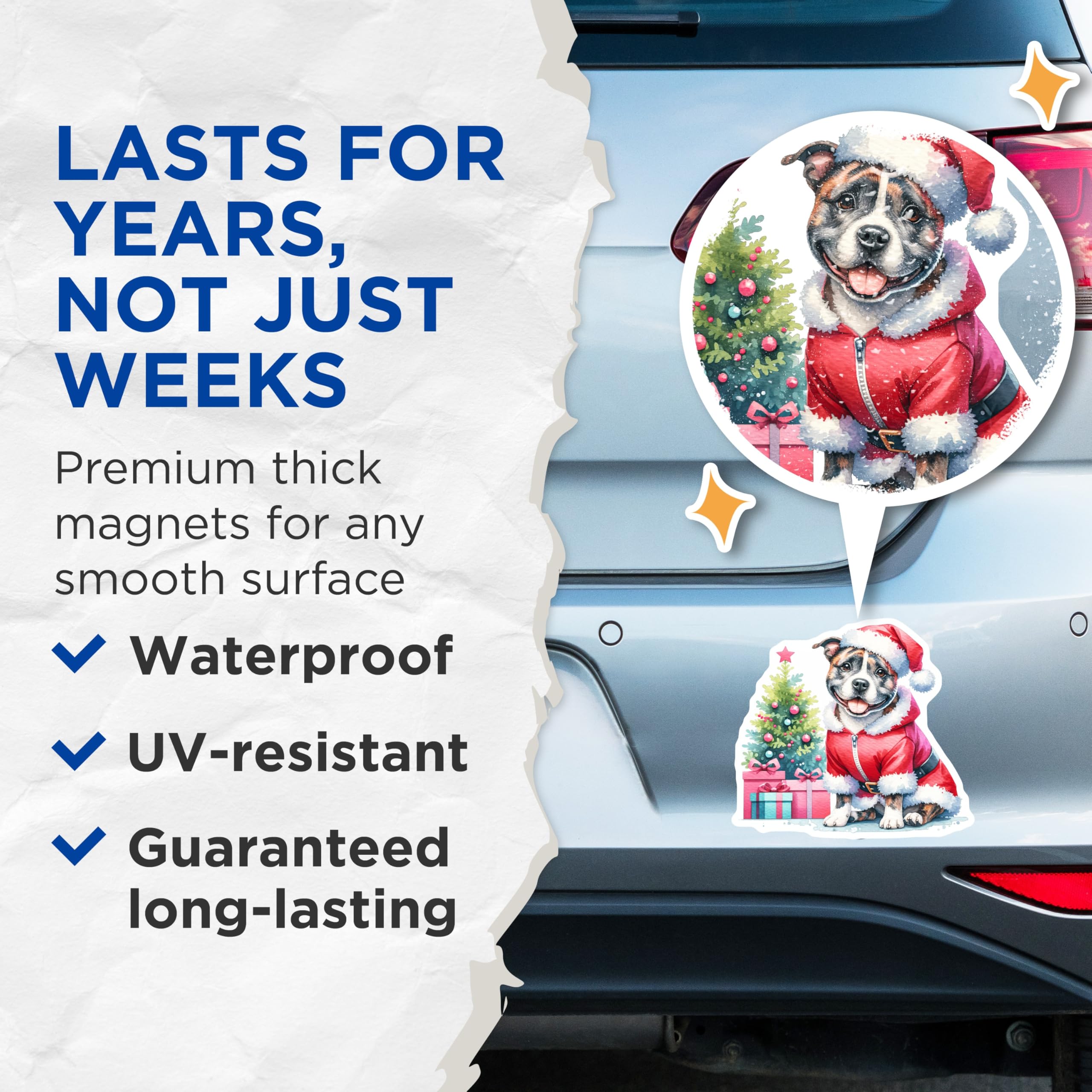(2 Pack) Santa Dog Christmas Magnets - Holiday Pet Decor - Cute Animal Refrigerator Magnets - 5 Inches On Longest Side - Thick Durable Magnet - Made in USA - MAG25393