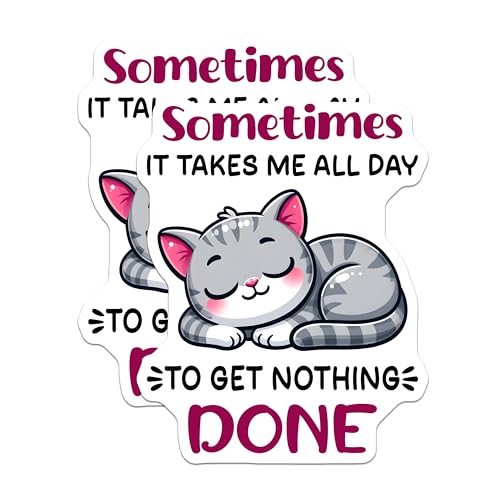 (2 Pack) Cute Cat Stickers - Funny Animal Stickers - Motivational Quote Stickers - 5" On Longest Side - Sticks to Smooth Flat Surfaces - Made in USA - BMCS5657