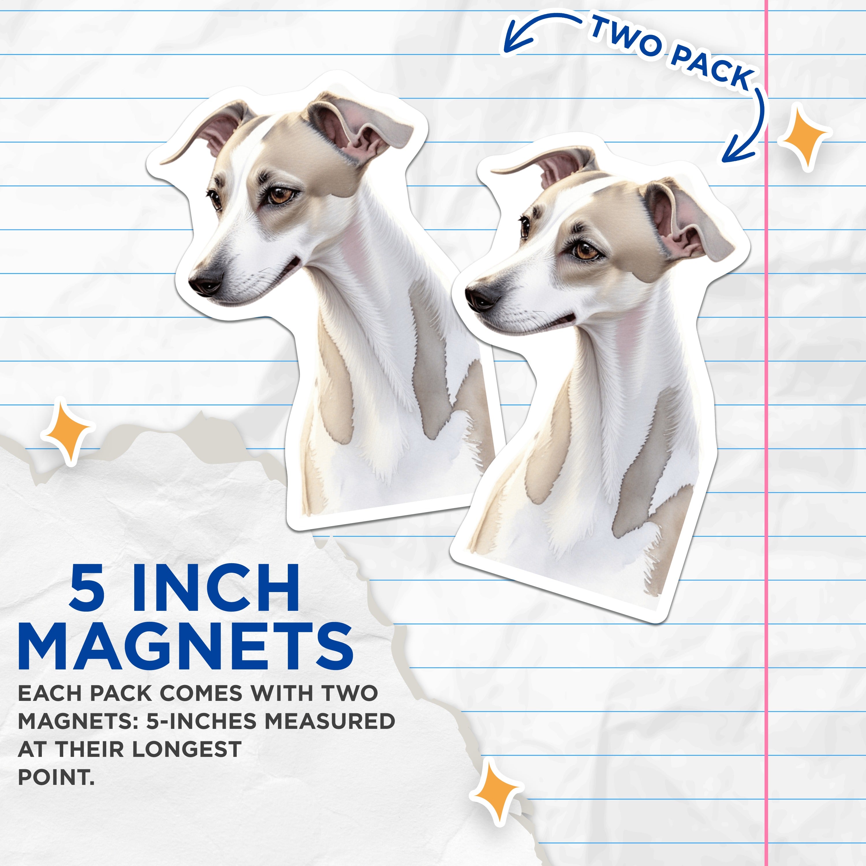 (2 Pack) Italian Greyhound Magnets - Sighthound Dog Art - Pet Lover Home Decor Magnets - 5 Inches On Longest Side - Thick Durable Magnet - Made in USA - MAG39871