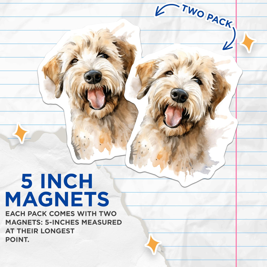 (2 Pack) Goldendoodle Magnets - Watercolor Dog Art - Happy Pet Decor - 5 Inches On Longest Side - Thick Durable Magnet - Made in USA - MAG23966