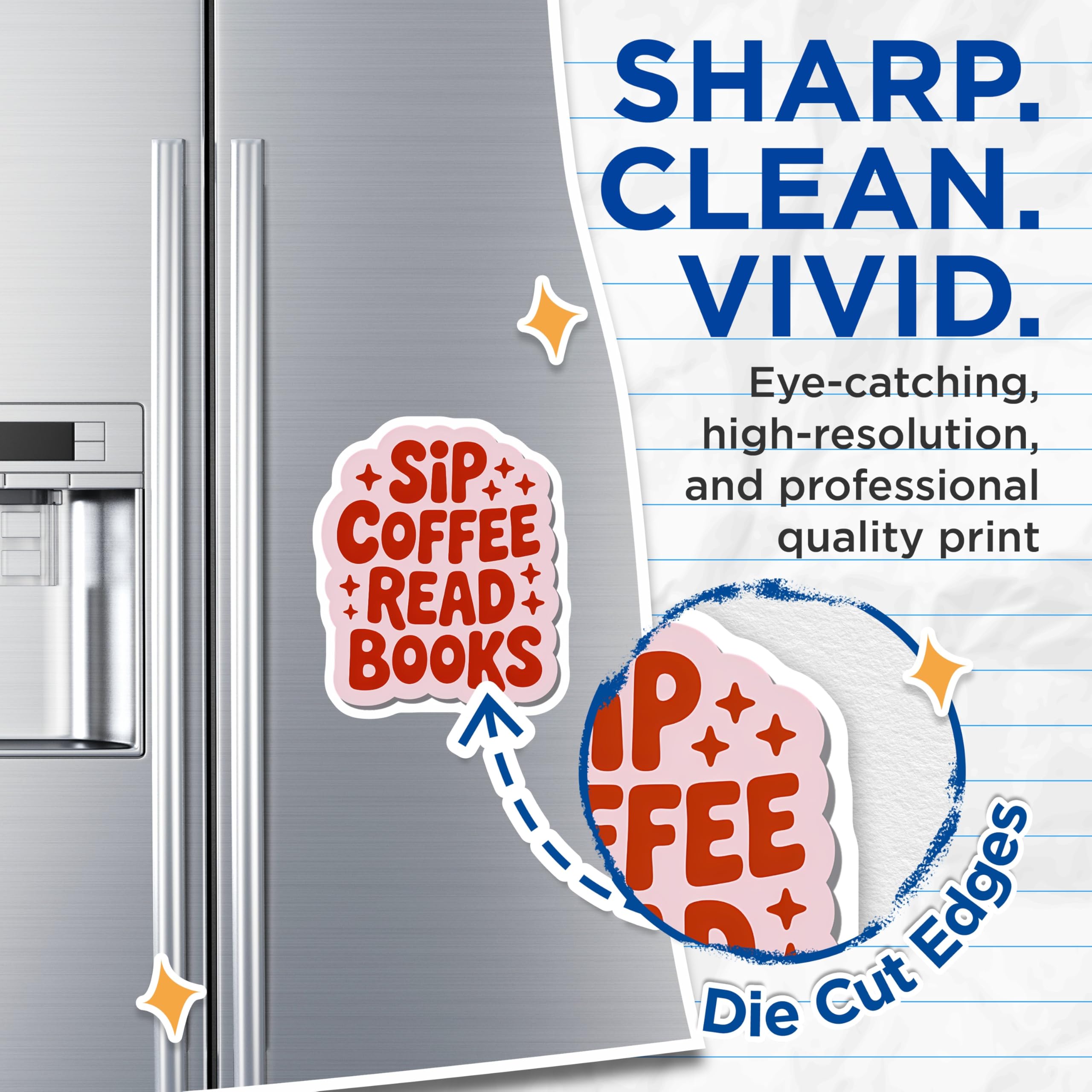 (2 Pack) Sip Coffee Read Books Magnets - Cozy Book Nook Decor for Readers - Literary Fridge Locker Whiteboard Accessories - 5 Inches On Longest Side - Thick Durable Magnet - Made in USA - MAG22525