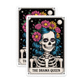 (2 Pack) Drama Queen Skeleton Magnets - Floral Blue Hair Day of the Dead - Gothic Tarot Card Art Fridge Decor - 5 Inches On Longest Side - Thick Durable Magnet - Made in USA - MAG20965