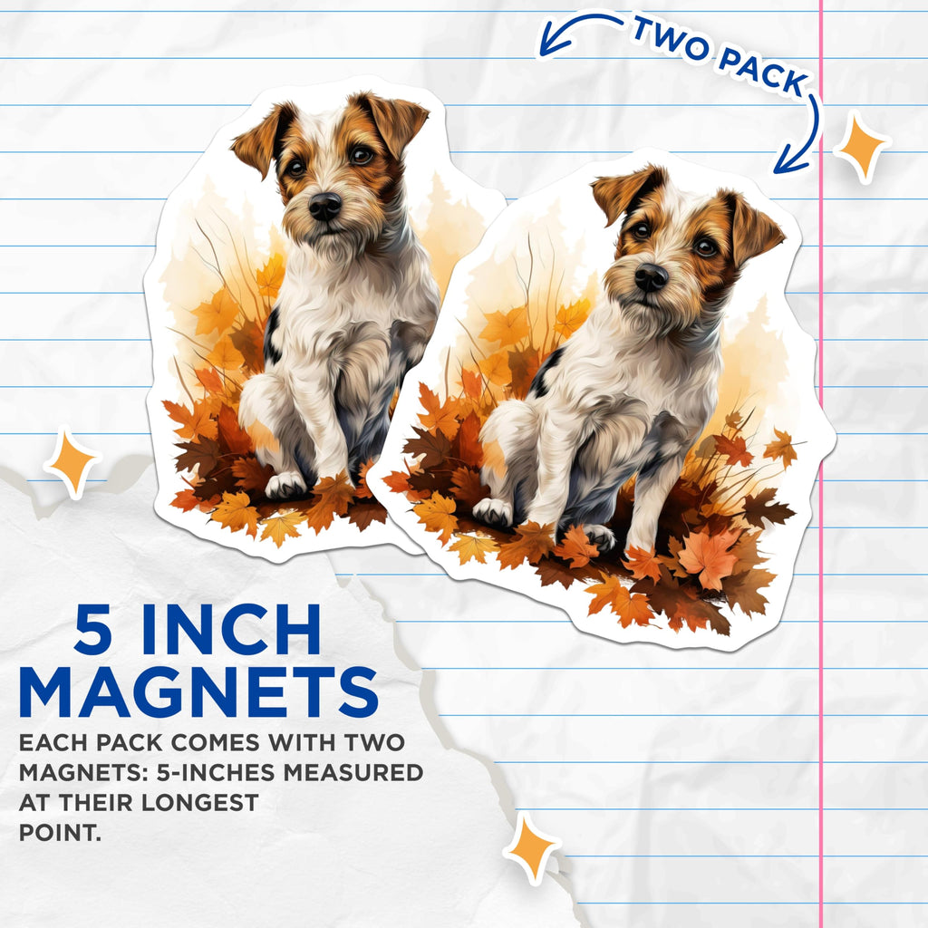 (2 Pack) Jack Russell Terrier Magnets - Autumn Dog Decor - Fall Pet Lover Fridge Accents - 5 Inches On Longest Side - Thick Durable Magnet - Made in USA - MAG30212