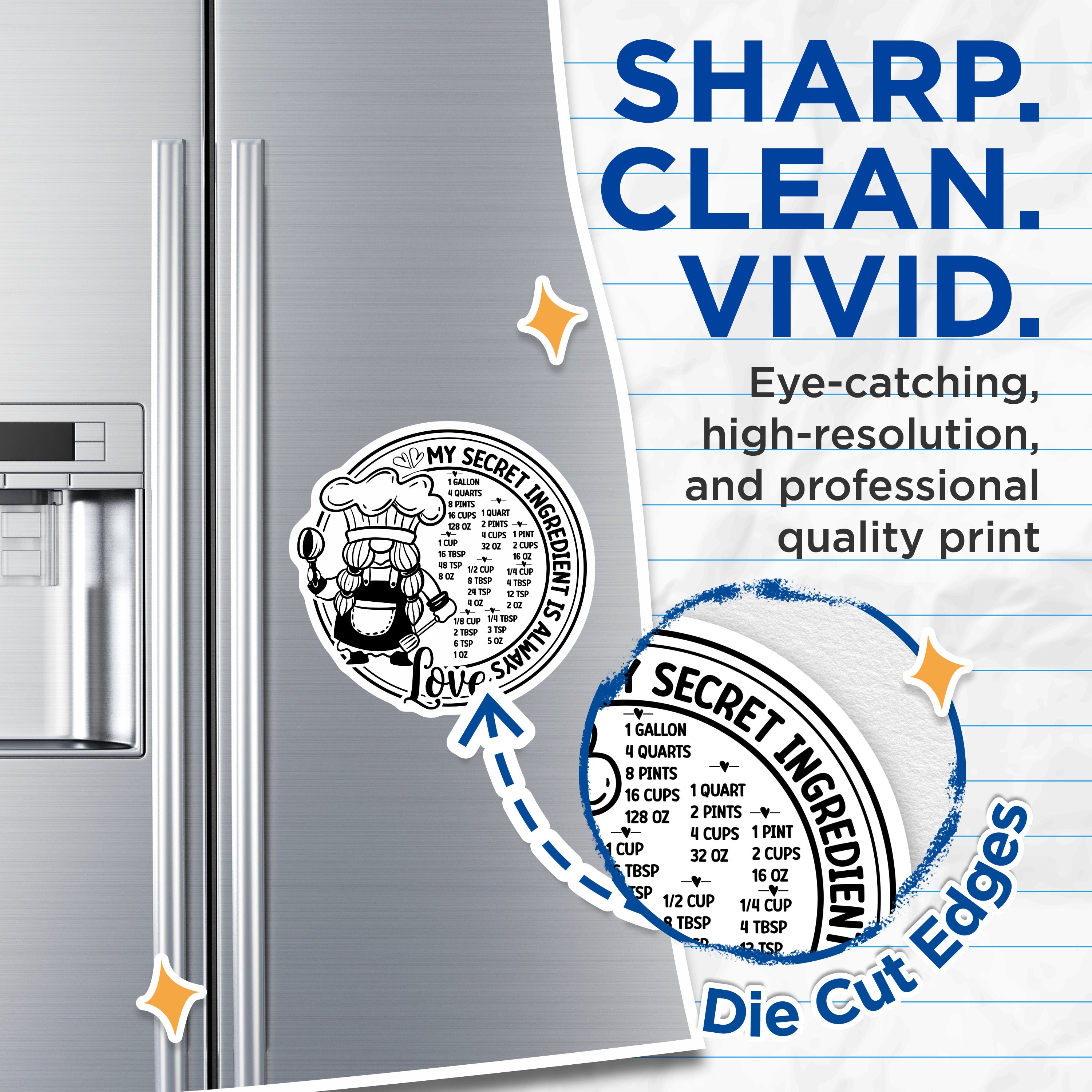 (2 Pack) Kitchen Conversion Chart Magnets - Chef Gnome Decor - Refrigerator Magnets - 5 Inches On Longest Side - Thick Durable Magnet - Made in USA - MAG38294