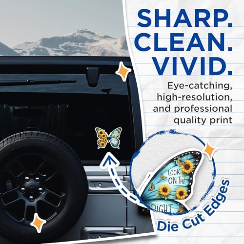 (2 Pack) Look On The Bright Side Stickers - Butterfly Sunflower Stickers - Positive Motivational Stickers - 5" On Longest Side - Sticks to Any Smooth Flat Surface - Made in USA - BMCS2557