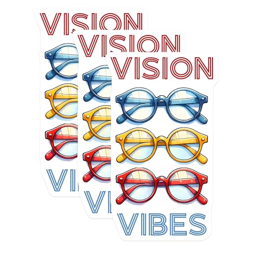 (3 Pack) Vision Vibes Decals - Colorful Glasses Stickers - Laptop Decal Set - 3 Inches On Longest Side - Easy Peel & Apply - Made in USA - 3MCS6847