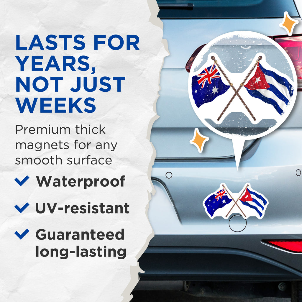 (2 Pack) Australia Cuban Flag Magnets - International Country Flags - Dual Heritage Souvenir Magnet for Fridge Locker - 5 Inches On Longest Side - Thick Durable Magnet - Made in USA - MAG38654