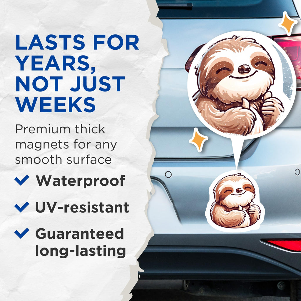 (2 Pack) Smiling Sloth Magnets - Positive Vibe Animal Refrigerator Decor - Cute Kawaii Thumbs Up Sloth Lover Collectible - 5 Inches On Longest Side - Thick Durable Magnet - Made in USA - MAG22817