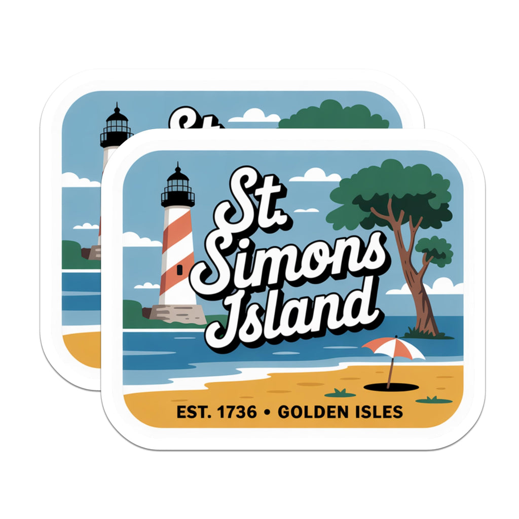 (2 Pack) St Simons Island Magnets - Lighthouse Beach Scene - Golden Isles Travel Souvenir - 5 Inches On Longest Side - Thick Durable Magnet - Made in USA - MAG19189
