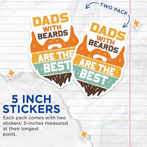 (2 Pack) Dads with Beards Stickers - Beard Dad Sticker - Best Dad Ever Stickers - 5" On Longest Side - Sticks to Smooth Flat Surfaces - Made in USA - BMCS6013