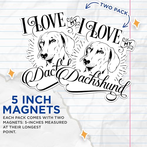 (2 Pack) I Love My Dachshund Magnets - Dog Breed Magnets for Car - Cute Animal Magnets for Refrigerator- 5" On Longest Side - for Fridges, Toolboxes, Cars - Made in USA - MAG2966