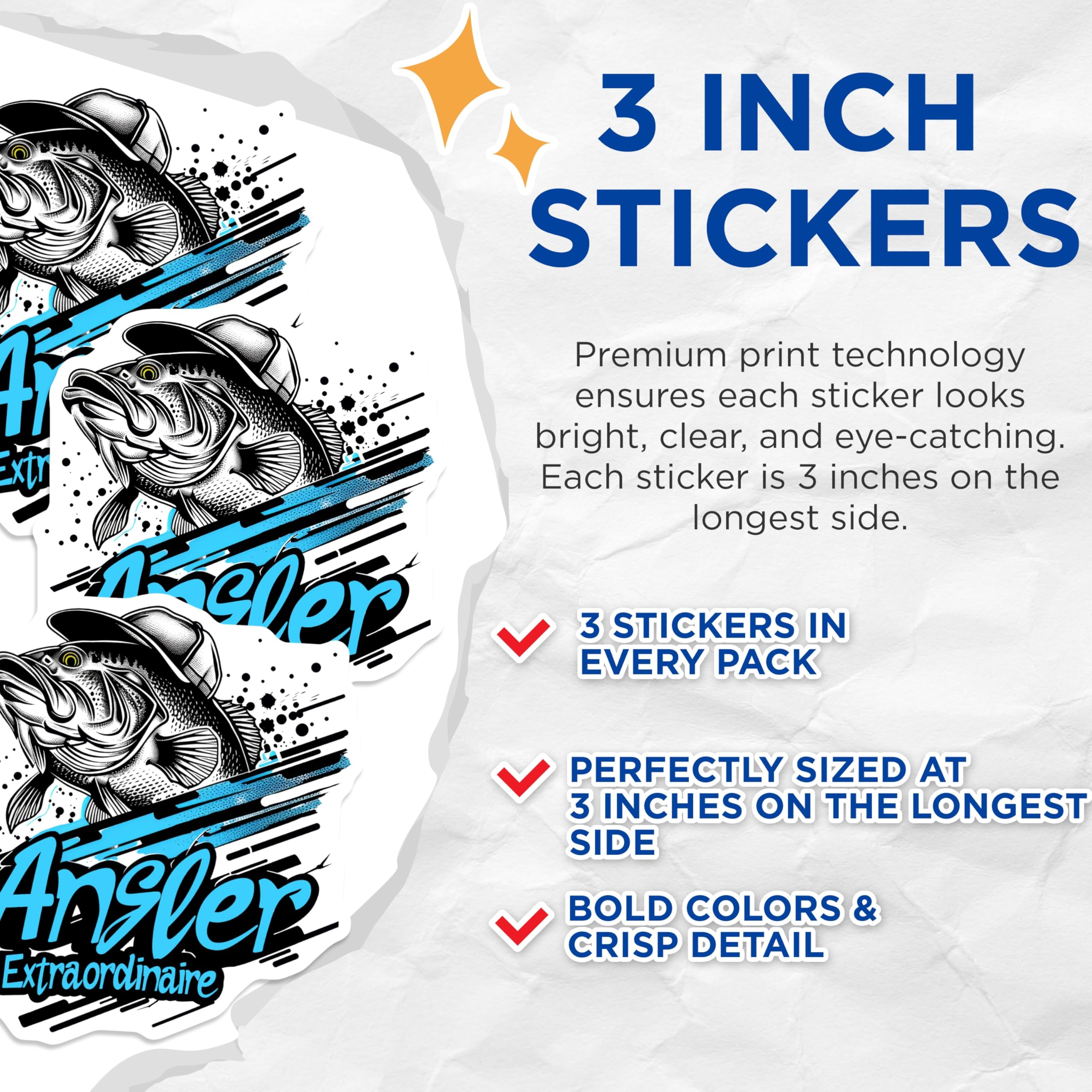 (3 Pack) Bass Angler Decals - Extraordinary Fisherman - Laptop Fishing Decal - 3 Inches On Longest Side - Easy Peel & Apply - Made in USA - 3MCS2129