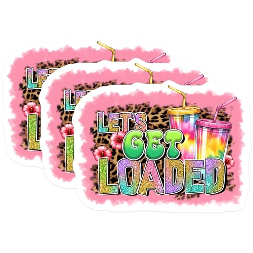 (3 Pack) Lets Get Loaded Decals - Drink Tumbler Decals - Party Decal - 3 Inches On Longest Side - Easy Peel & Apply - Made in USA - 3MCS7059