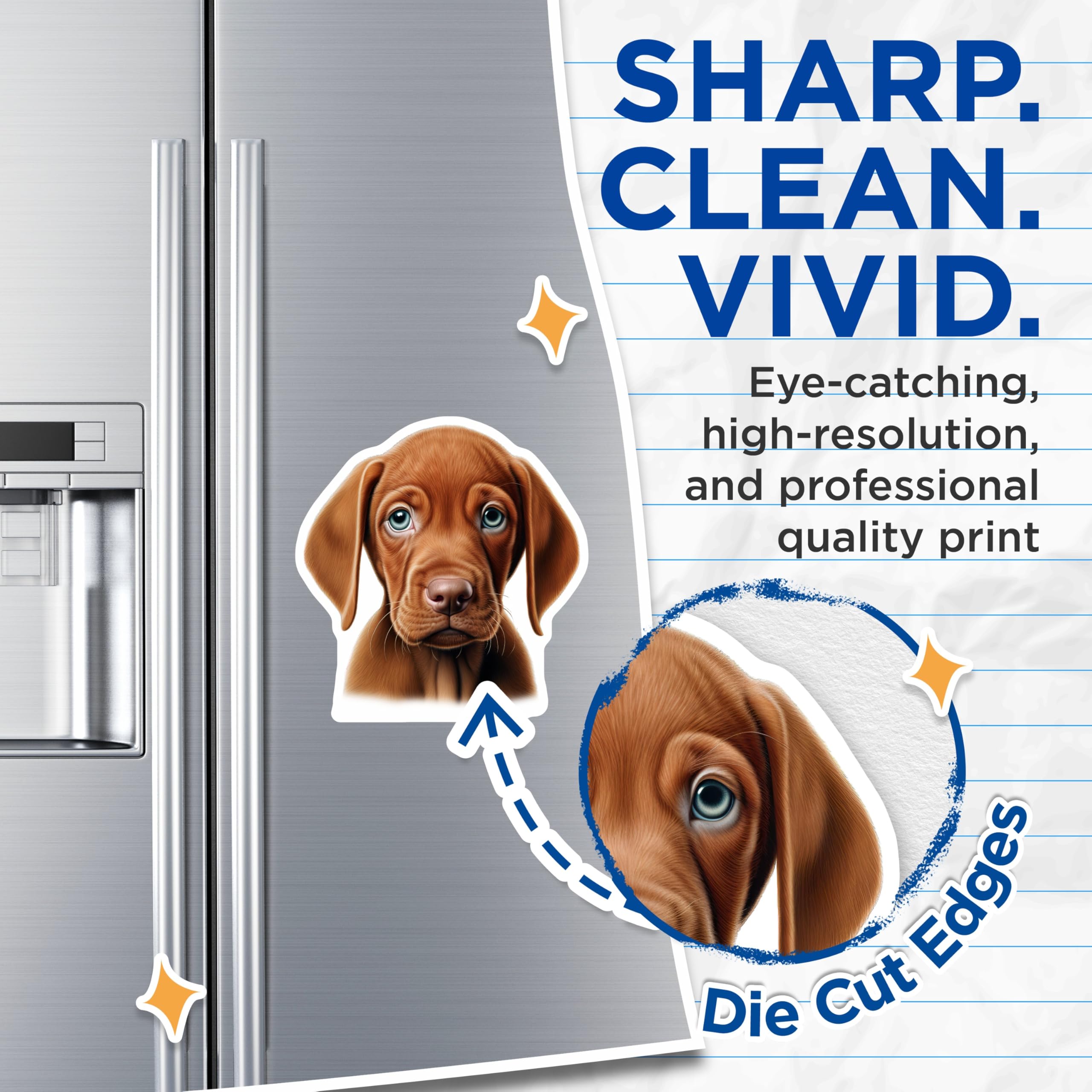 (2 Pack) Sad Puppy Eyes Magnets - Vizsla Dog Lover Accessory - Refrigerator Decor for Pet Parents - 5 Inches On Longest Side - Thick Durable Magnet - Made in USA - MAG26588